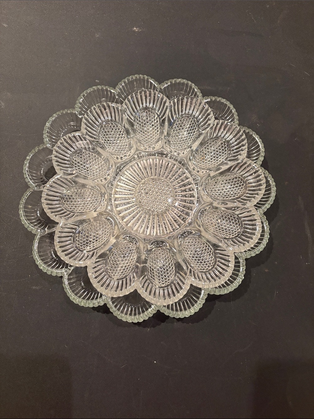 Set of Indiana Glass Clear Pressed-Glass Deviled Egg Platters